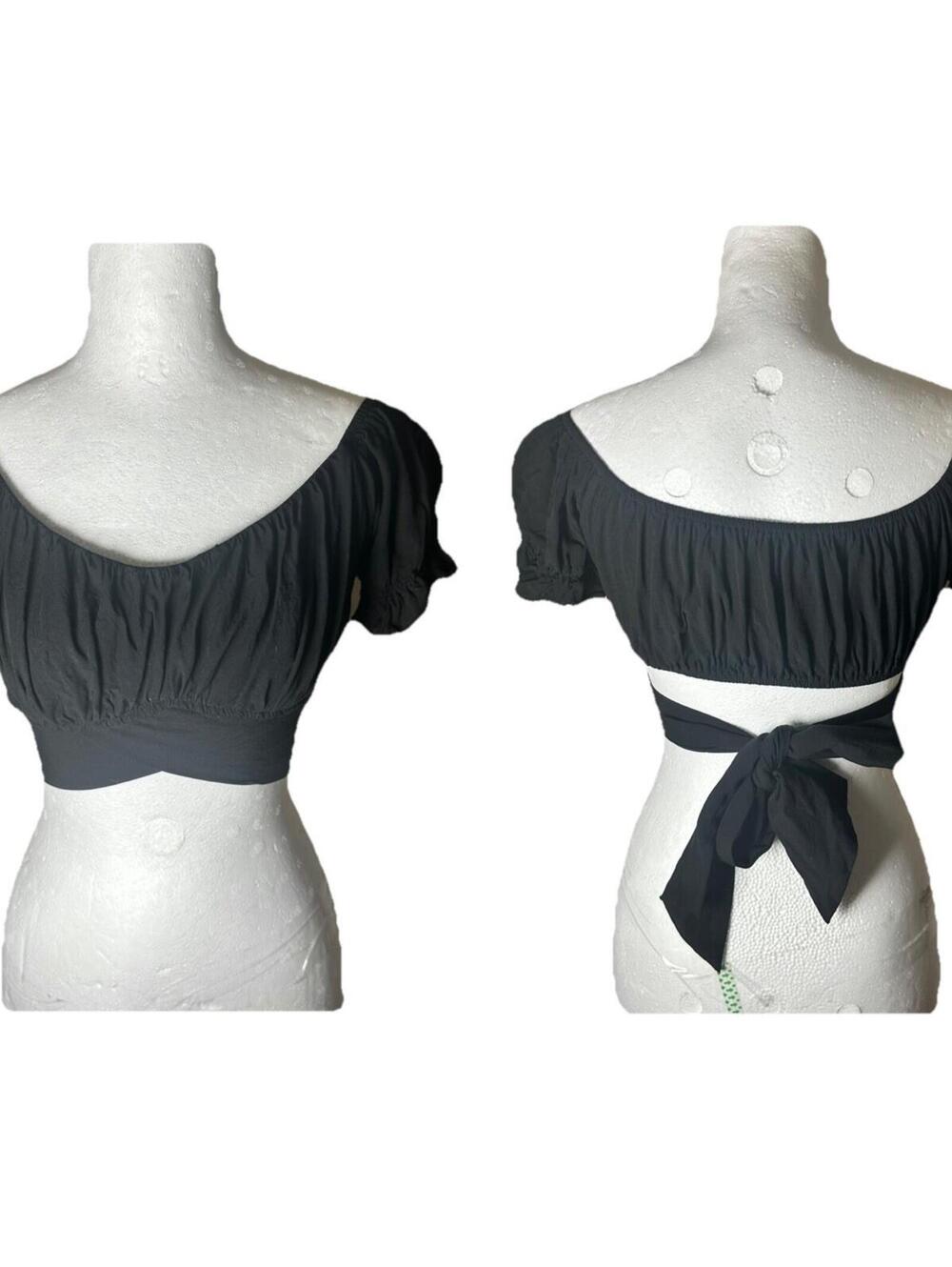 Lyaner Women’s Ruffle Cropped Goth Milkmaid Top Festival  Back Tie  Black Small